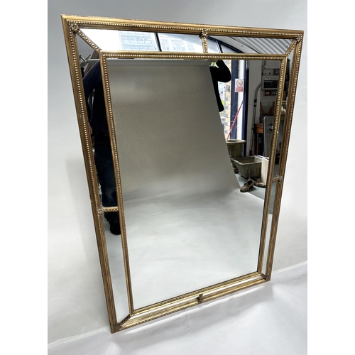 185 - WALL MIRROR, Georgian style giltwood and gesso rectangular with marginal plates and beaded frame, 13... 