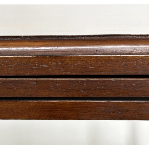 186 - LAMP TABLES, a pair, George III design yewwood each with brushing slide, drawer and two tiers, 46cm ... 