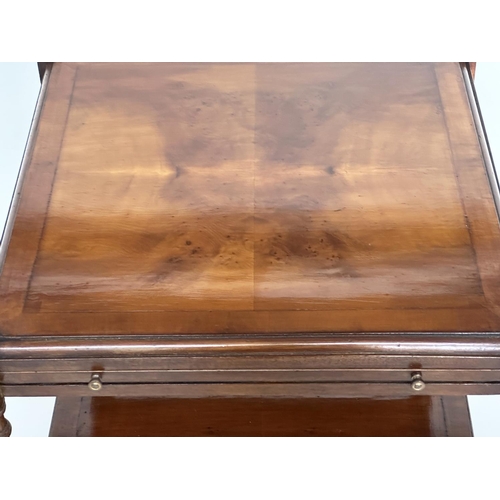 186 - LAMP TABLES, a pair, George III design yewwood each with brushing slide, drawer and two tiers, 46cm ... 