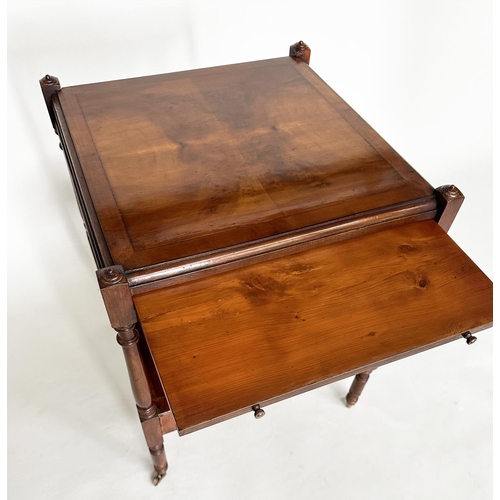 186 - LAMP TABLES, a pair, George III design yewwood each with brushing slide, drawer and two tiers, 46cm ... 