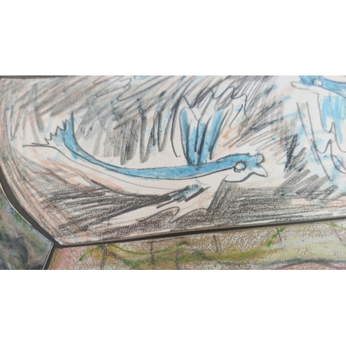 72 - BRITISH SCHOOL, mid 20th century, 'Coastal Abstract', crayon and watercolour, 64cm x 107cm, framed.