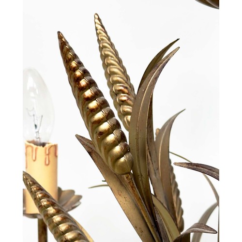 220 - CHANDELIER, mid 20th century five branch gilt metal toleware leaf form with corn ears, 61cm H includ... 