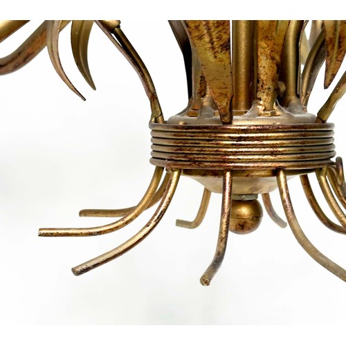 220 - CHANDELIER, mid 20th century five branch gilt metal toleware leaf form with corn ears, 61cm H includ... 