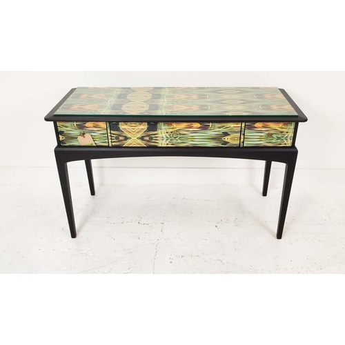 363 - STAG CONSOLE TABLE, multicoloured decoration with three drawers, 120cm W x 71cm H x 47cm D.