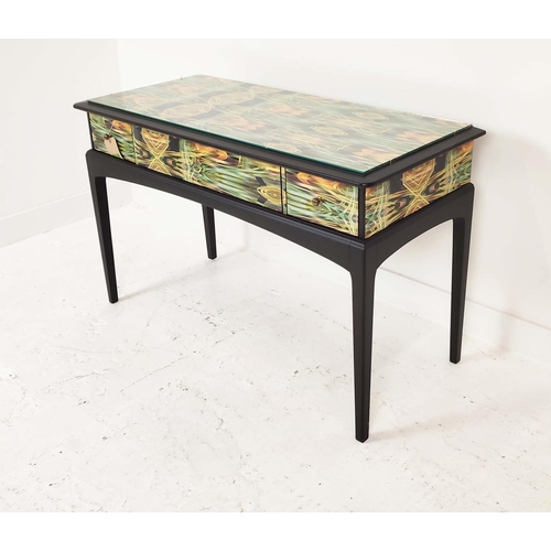 363 - STAG CONSOLE TABLE, multicoloured decoration with three drawers, 120cm W x 71cm H x 47cm D.