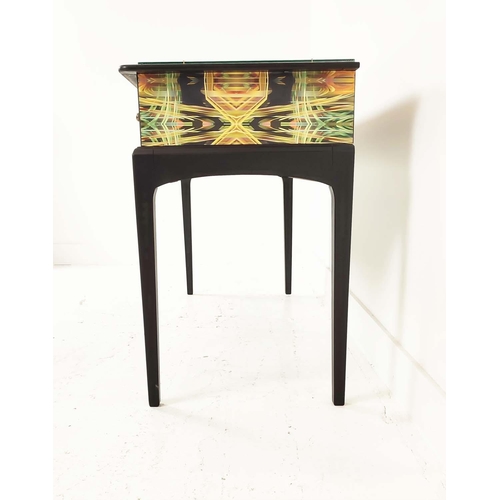 363 - STAG CONSOLE TABLE, multicoloured decoration with three drawers, 120cm W x 71cm H x 47cm D.