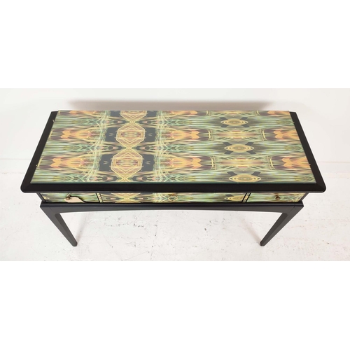 363 - STAG CONSOLE TABLE, multicoloured decoration with three drawers, 120cm W x 71cm H x 47cm D.