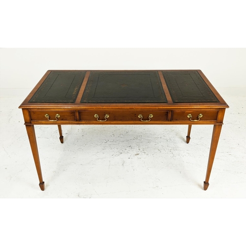 170 - WRITING TABLE, Georgian style yewwood with green leather top above three real and opposing dummy dra... 