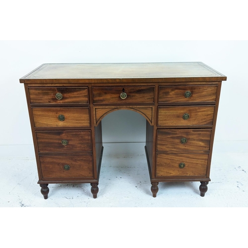 164 - KNEEHOLE DESK, Regency mahogany, with faded tan leather top over seven drawers, 113cm W x 52cm D x 8... 