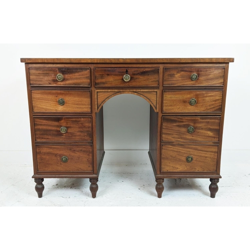 164 - KNEEHOLE DESK, Regency mahogany, with faded tan leather top over seven drawers, 113cm W x 52cm D x 8... 