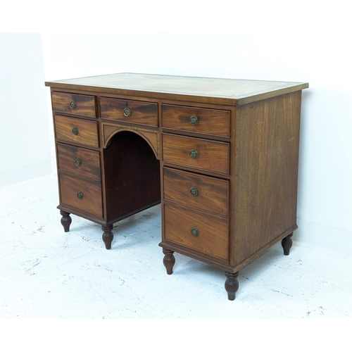 164 - KNEEHOLE DESK, Regency mahogany, with faded tan leather top over seven drawers, 113cm W x 52cm D x 8... 