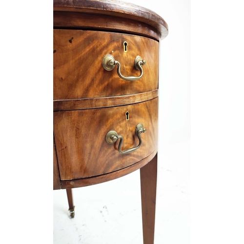 165 - KIDNEY SHAPED DESK, Edwardian mahogany, with inlaid tooled brown leather top over five drawers, 121c... 