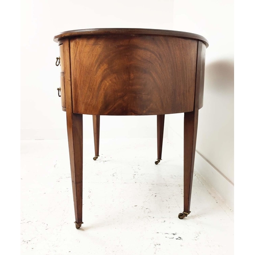 165 - KIDNEY SHAPED DESK, Edwardian mahogany, with inlaid tooled brown leather top over five drawers, 121c... 