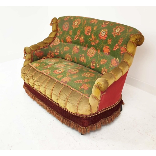 157 - CANAPE, Napoleon III ebonised in old velvet and plush tasselled upholstery and also later fabric, 91... 