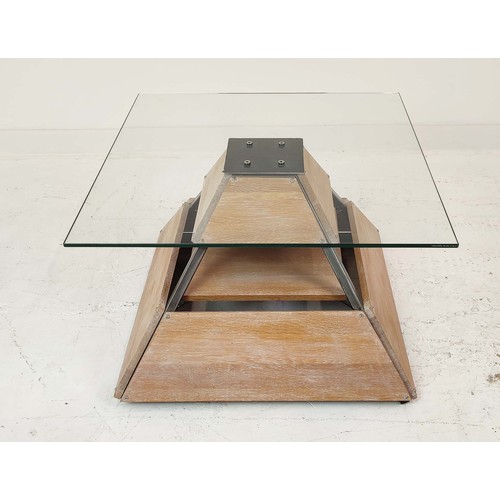 326 - LOW TABLE, Bespoke Pyramid design glass top, 80cm x 80cm x 51cm.