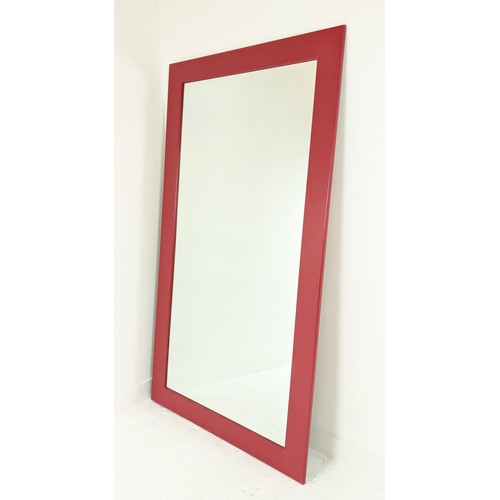 327 - WALL MIRROR, red painted frame, 205cm x 113.5cm approx.