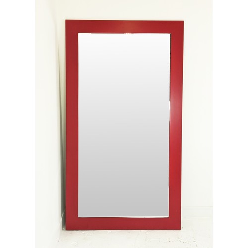 327 - WALL MIRROR, red painted frame, 205cm x 113.5cm approx.