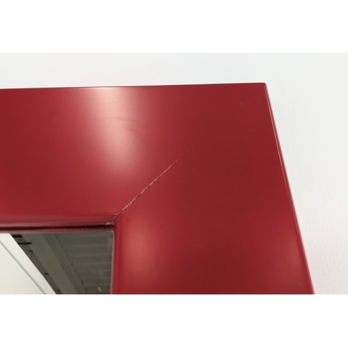 327 - WALL MIRROR, red painted frame, 205cm x 113.5cm approx.