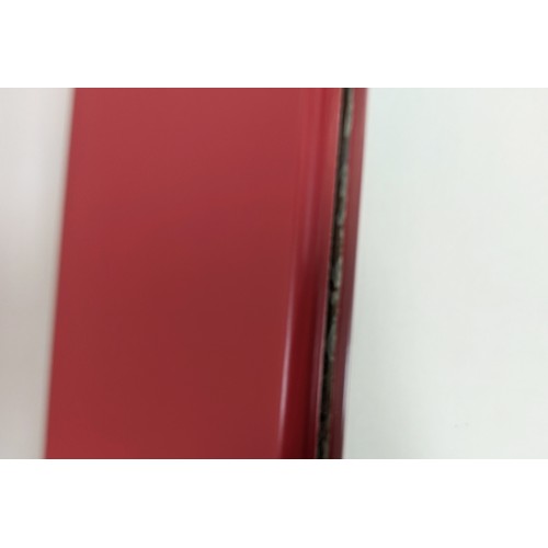 327 - WALL MIRROR, red painted frame, 205cm x 113.5cm approx.