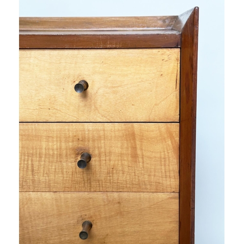 232 - CHEST, 1970s maple with four long drawers ¾ gallery and ebonised supports, 77cm W x 77cm H x 41cm D.