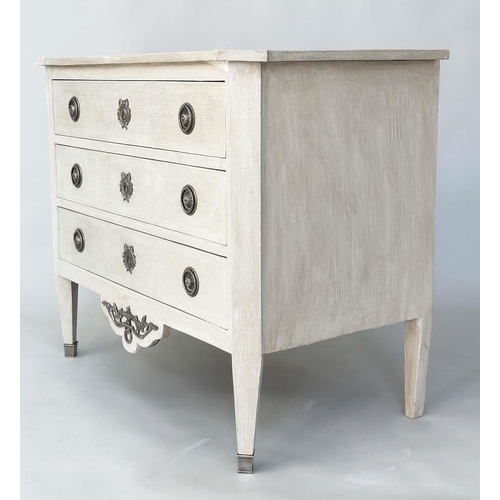 231 - GUSTAVIAN COMMODE, 19th century grey painted and silvered metal mounted with three long drawers, 107... 