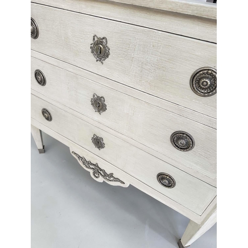 231 - GUSTAVIAN COMMODE, 19th century grey painted and silvered metal mounted with three long drawers, 107... 