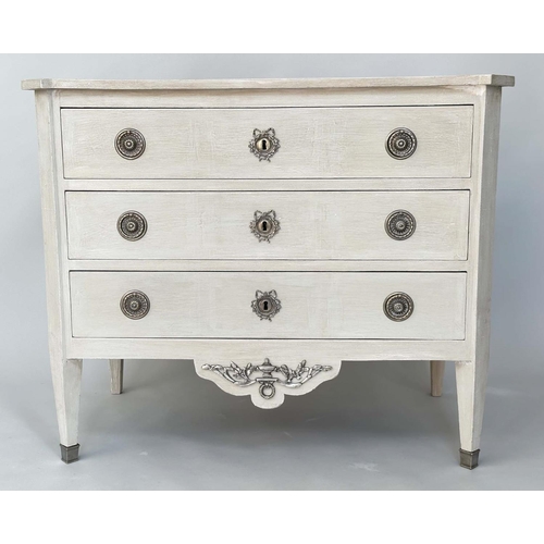 231 - GUSTAVIAN COMMODE, 19th century grey painted and silvered metal mounted with three long drawers, 107... 