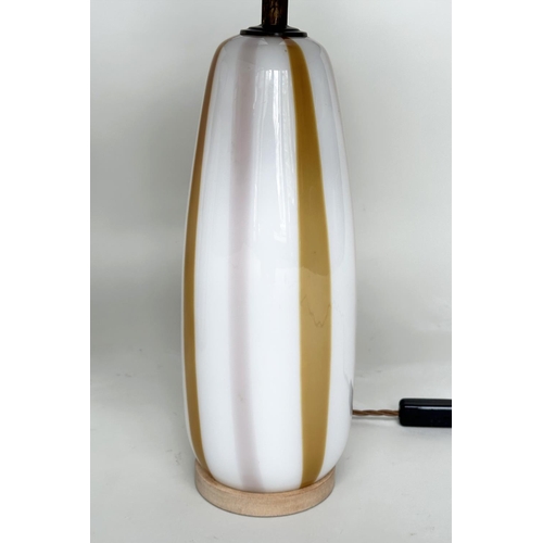 195 - TABLE LAMPS, a pair, 'Coffee' striped opaline glass each with base and shade, 78cm H. (2)