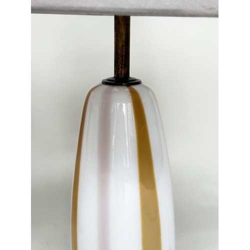 195 - TABLE LAMPS, a pair, 'Coffee' striped opaline glass each with base and shade, 78cm H. (2)