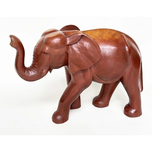 197 - ELEPHANT, Indian carved well patinated solid elm, 83cm W x 63cm H.