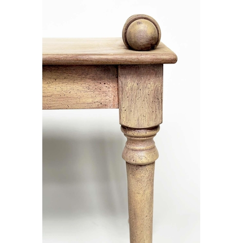 198 - HALL BENCH, 19th century style vintage rectangular bleached mahogany with 'bolster' handles, 76cm W ... 