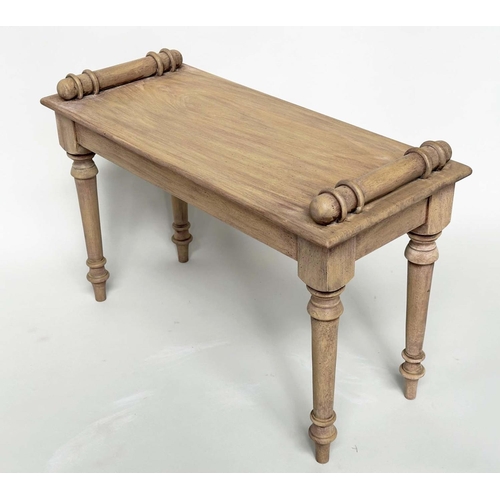 198 - HALL BENCH, 19th century style vintage rectangular bleached mahogany with 'bolster' handles, 76cm W ... 