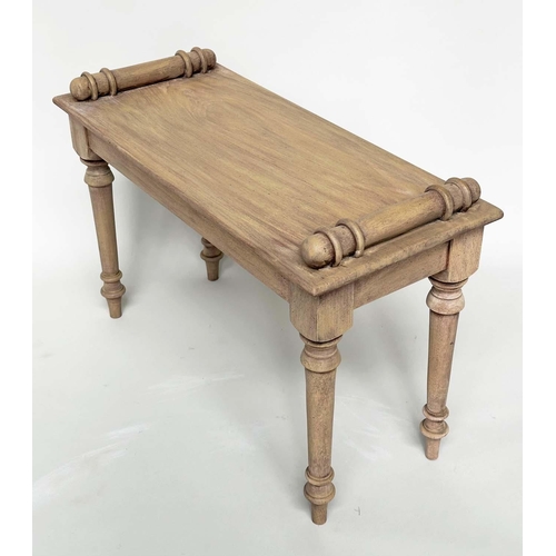 198 - HALL BENCH, 19th century style vintage rectangular bleached mahogany with 'bolster' handles, 76cm W ... 