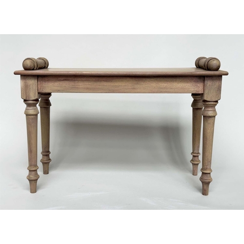 198 - HALL BENCH, 19th century style vintage rectangular bleached mahogany with 'bolster' handles, 76cm W ... 