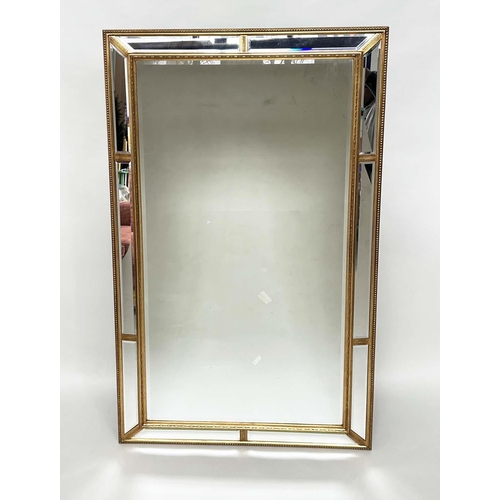 214 - WALL MIRROR, tall Georgian style bevelled with giltwood rectangular beaded and marginal plates, 194c... 