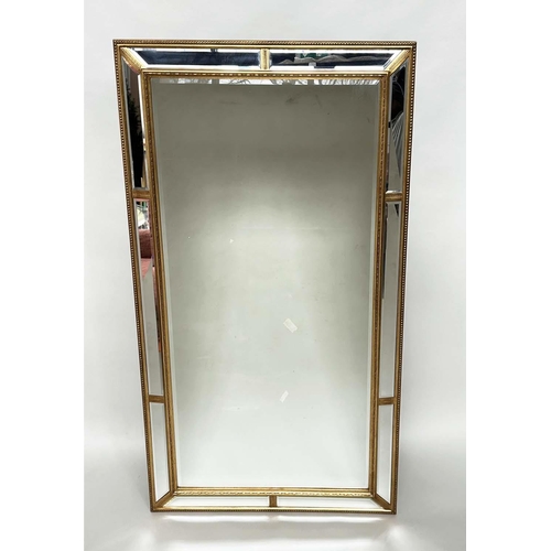 214 - WALL MIRROR, tall Georgian style bevelled with giltwood rectangular beaded and marginal plates, 194c... 