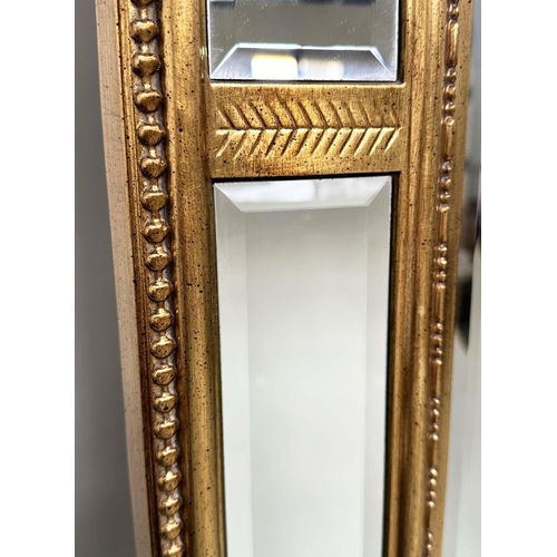 214 - WALL MIRROR, tall Georgian style bevelled with giltwood rectangular beaded and marginal plates, 194c... 