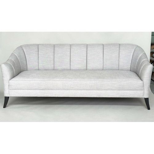 BRAY DESIGN SOFA, ribbed curved back and out swept supports, in Sahco Flint fabric upholstery, 210cm W.