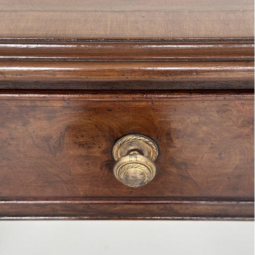 104 - HALL TABLE, George III design burr walnut and crossbanded with three frieze drawers and tapering sup... 