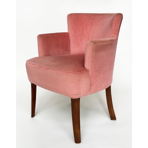 105 - BRIDGE ARMCHAIR, mid 20th century rose velvet upholstered with tapering supports.