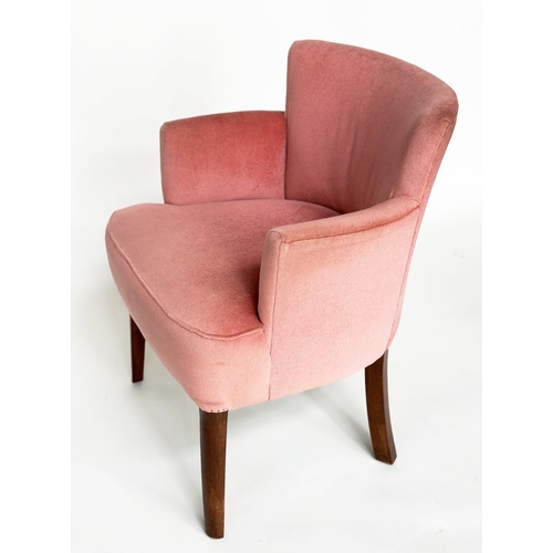 105 - BRIDGE ARMCHAIR, mid 20th century rose velvet upholstered with tapering supports.