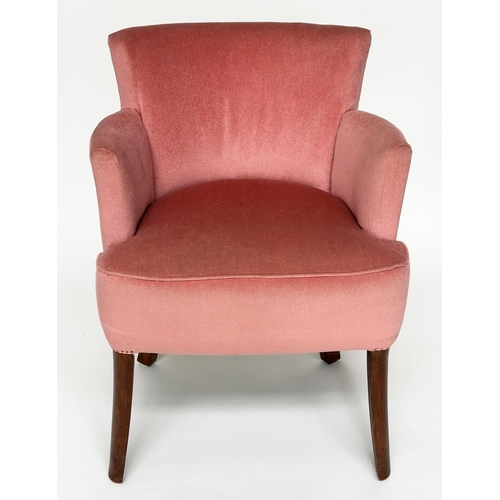 105 - BRIDGE ARMCHAIR, mid 20th century rose velvet upholstered with tapering supports.