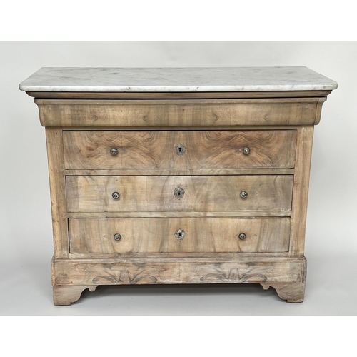 112 - COMMODE, 19th century French Louis Philippe figured walnut with four long drawers silvered metal mou... 