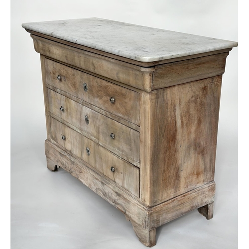 112 - COMMODE, 19th century French Louis Philippe figured walnut with four long drawers silvered metal mou... 