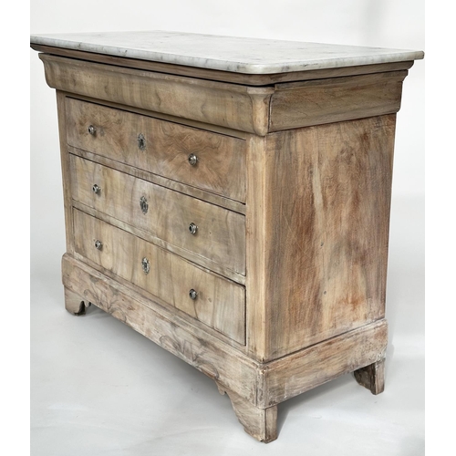 112 - COMMODE, 19th century French Louis Philippe figured walnut with four long drawers silvered metal mou... 