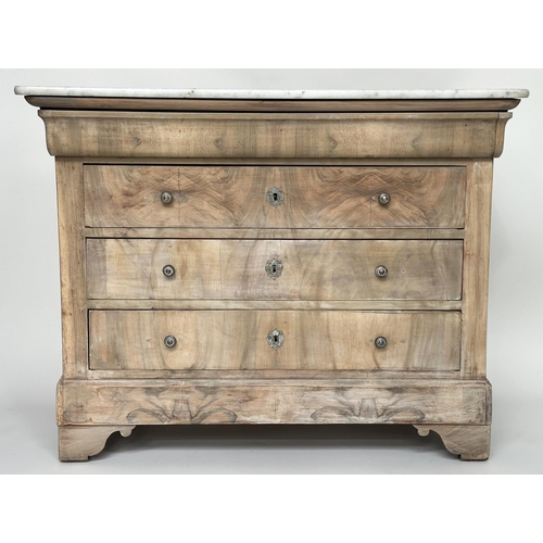 112 - COMMODE, 19th century French Louis Philippe figured walnut with four long drawers silvered metal mou... 