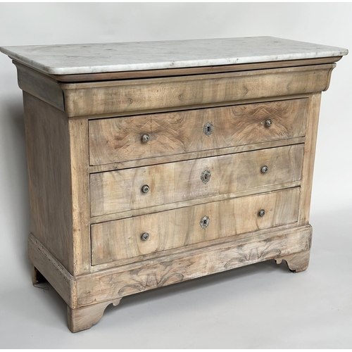 112 - COMMODE, 19th century French Louis Philippe figured walnut with four long drawers silvered metal mou... 