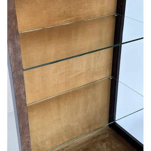 122 - ART DECO DISPLAY CABINET, burr walnut with single sunburst glazed door enclosing shelves, 122cm H x ... 