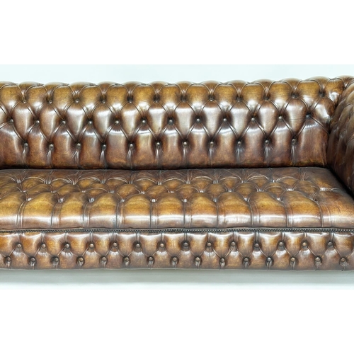 123 - CHESTERFIELD SOFA, traditional hand finished natural soft tan leather deep button upholstery with ro... 