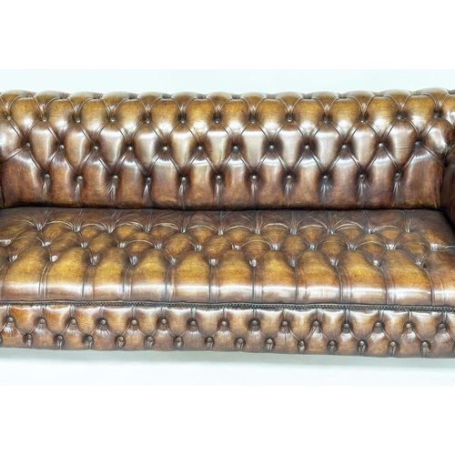 123 - CHESTERFIELD SOFA, traditional hand finished natural soft tan leather deep button upholstery with ro... 